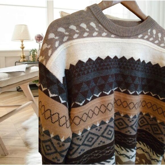 COZY KNIT FAIR ISLE FISHERMAN VINTAGE 80S 90S UGLY WINTER SWEATER GRANDP… - Picture 6 of 15